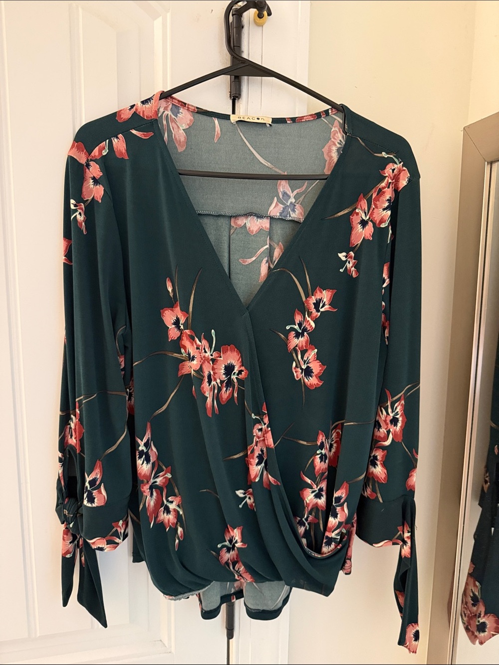 Beacon Teal Floral Wrap Blouse